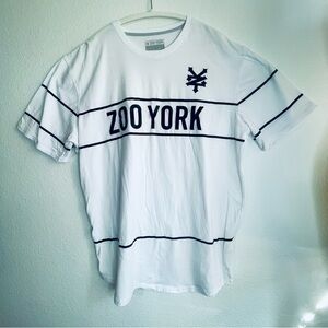 Zoo York White Tee with Black Logo and Stripe Accents